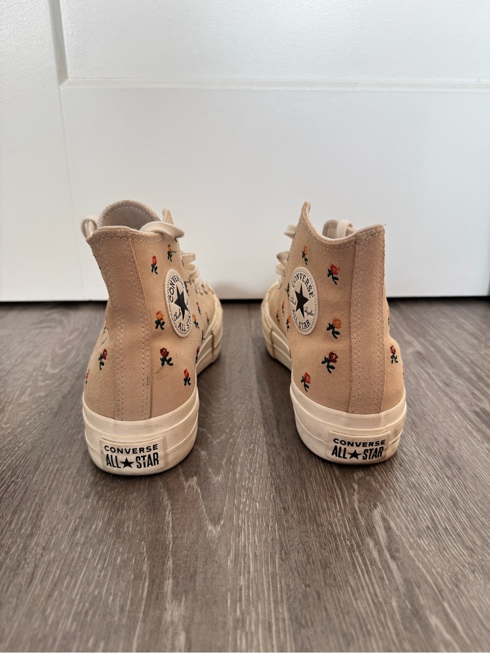 Converse High Top Sneakers in Beige with Tiny Floral Embroidery - Picture 5 of 6
